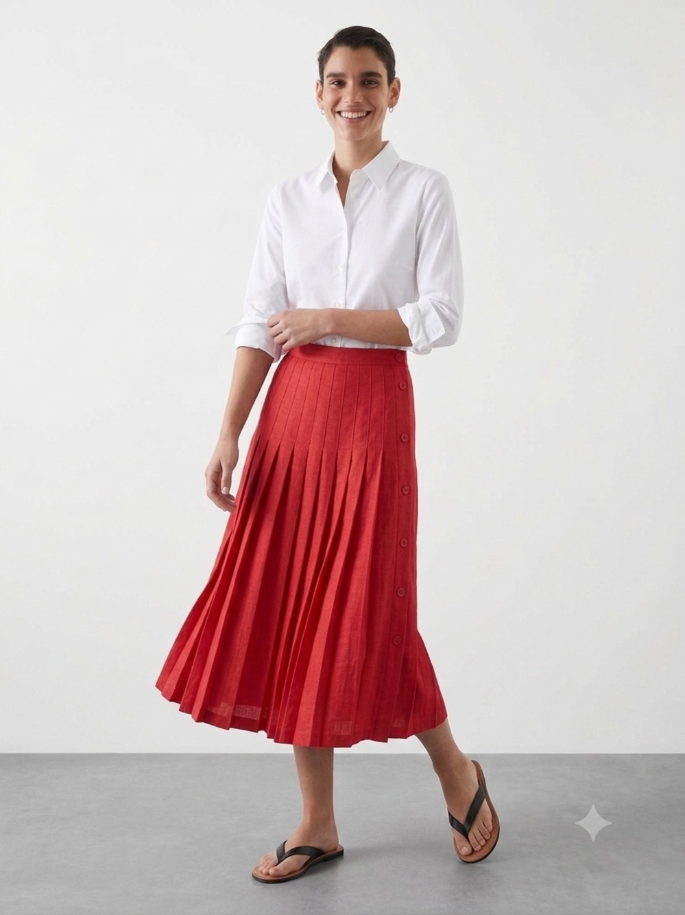 Vintage Louben Pleated Midi Skirt | Vibrant Red